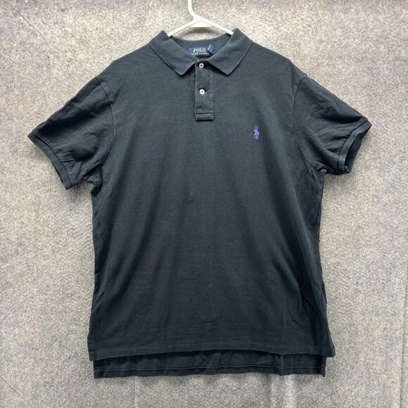 Polo Ralph Lauren Polo Shirt Mens XL Black Custom Fit Purple Pony Logo - Picture 1 of 11